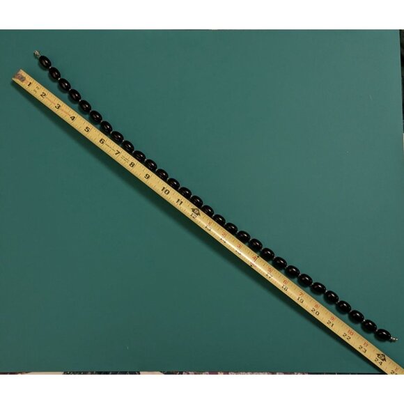 Vintage Black Beaded Necklace Gold-tone separator beads 24 Inches Elegant Oval - Picture 9 of 10